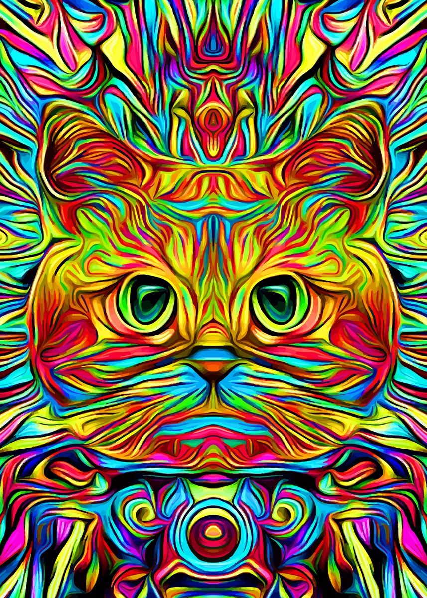Psychedelic Cat Colorful 2' Poster