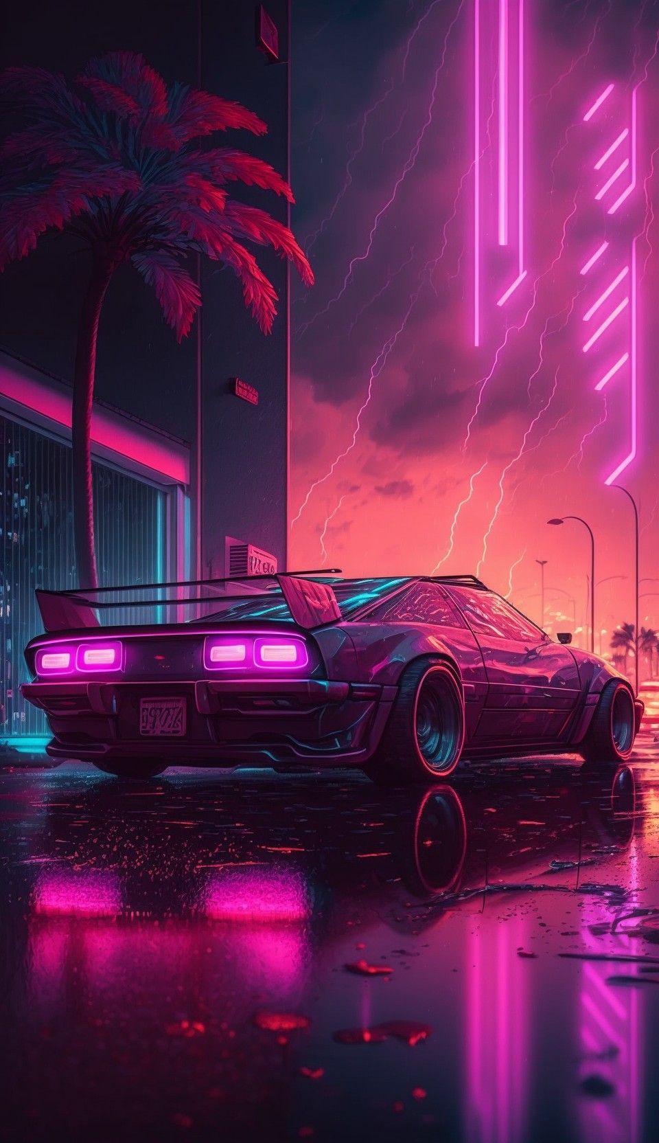 Retro Futuristic Car. Synthwave Art