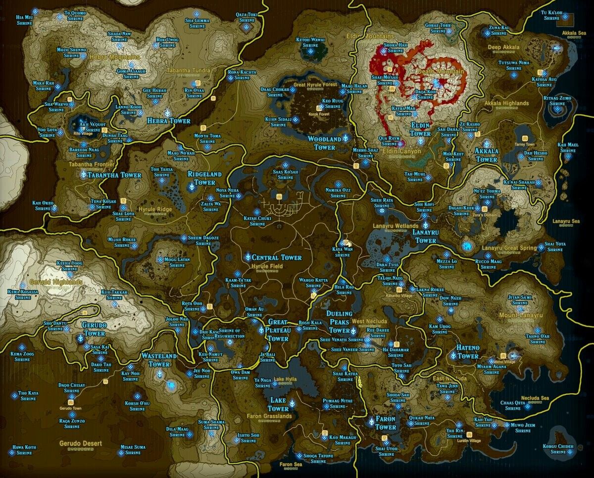 Map of Zelda Breath of the Wild