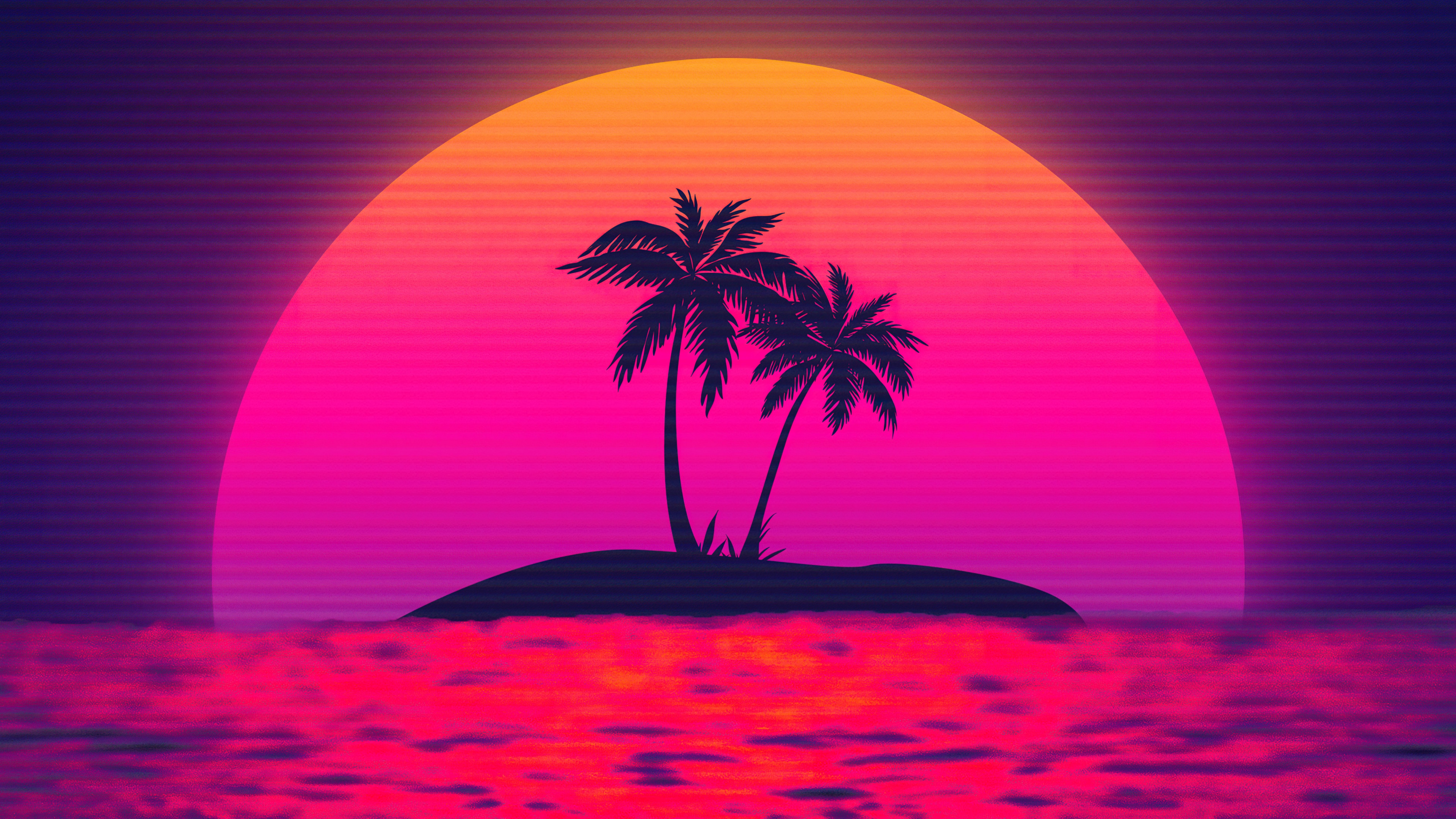 Vaporwave Wallpaper 4K, Sunset, Palm