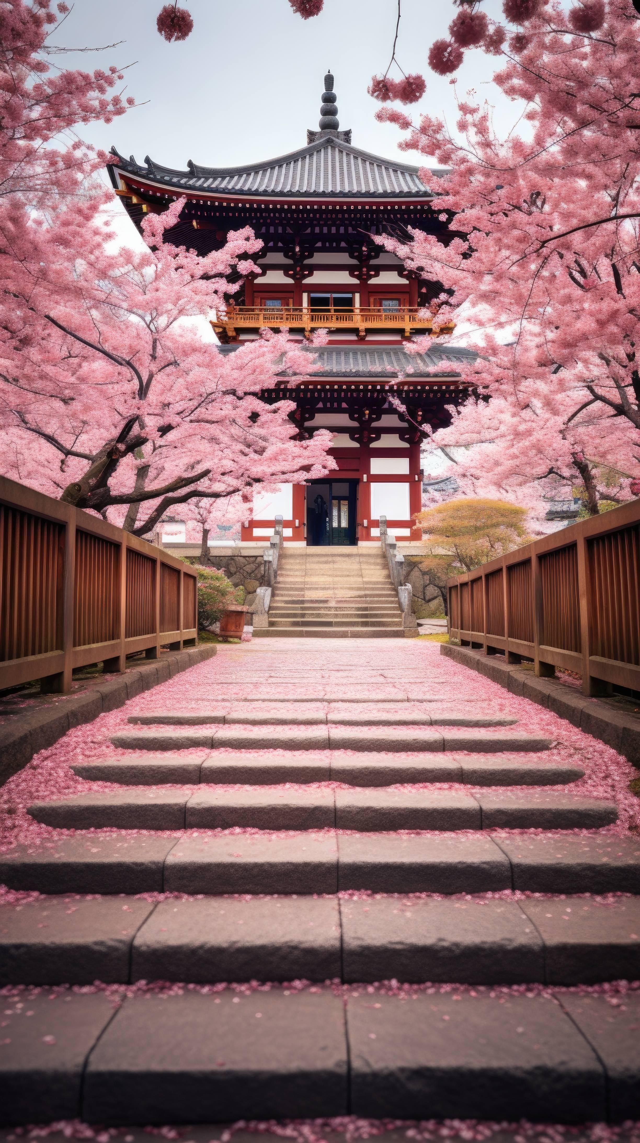 Kyoto temple, cherry blossom serenity