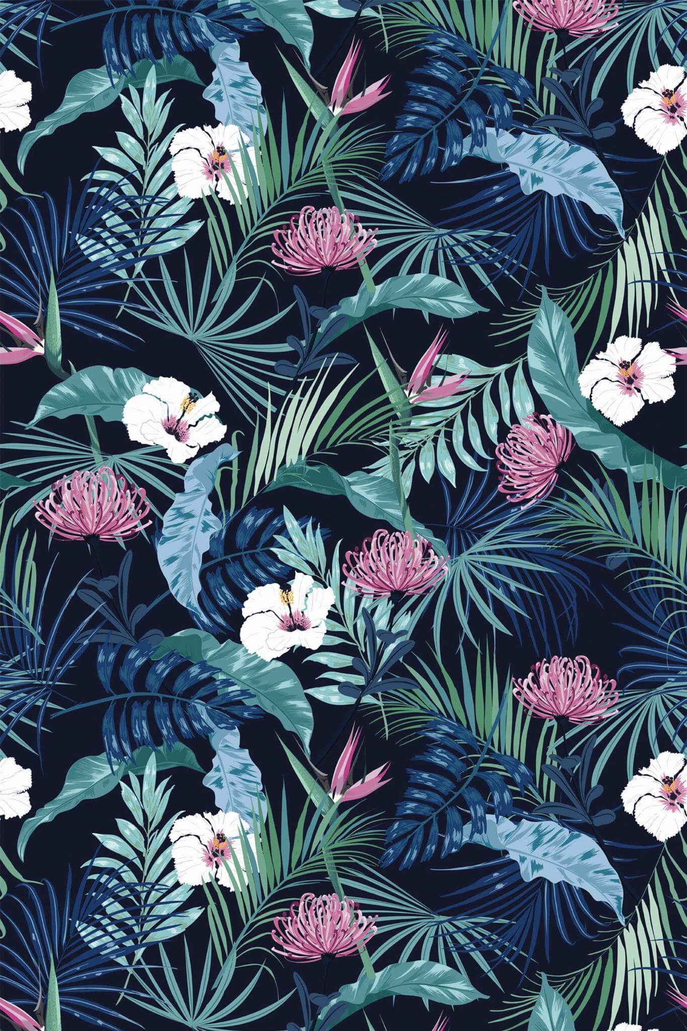 Dark Blue Tropical Floral Peel and Stick Wallpaper