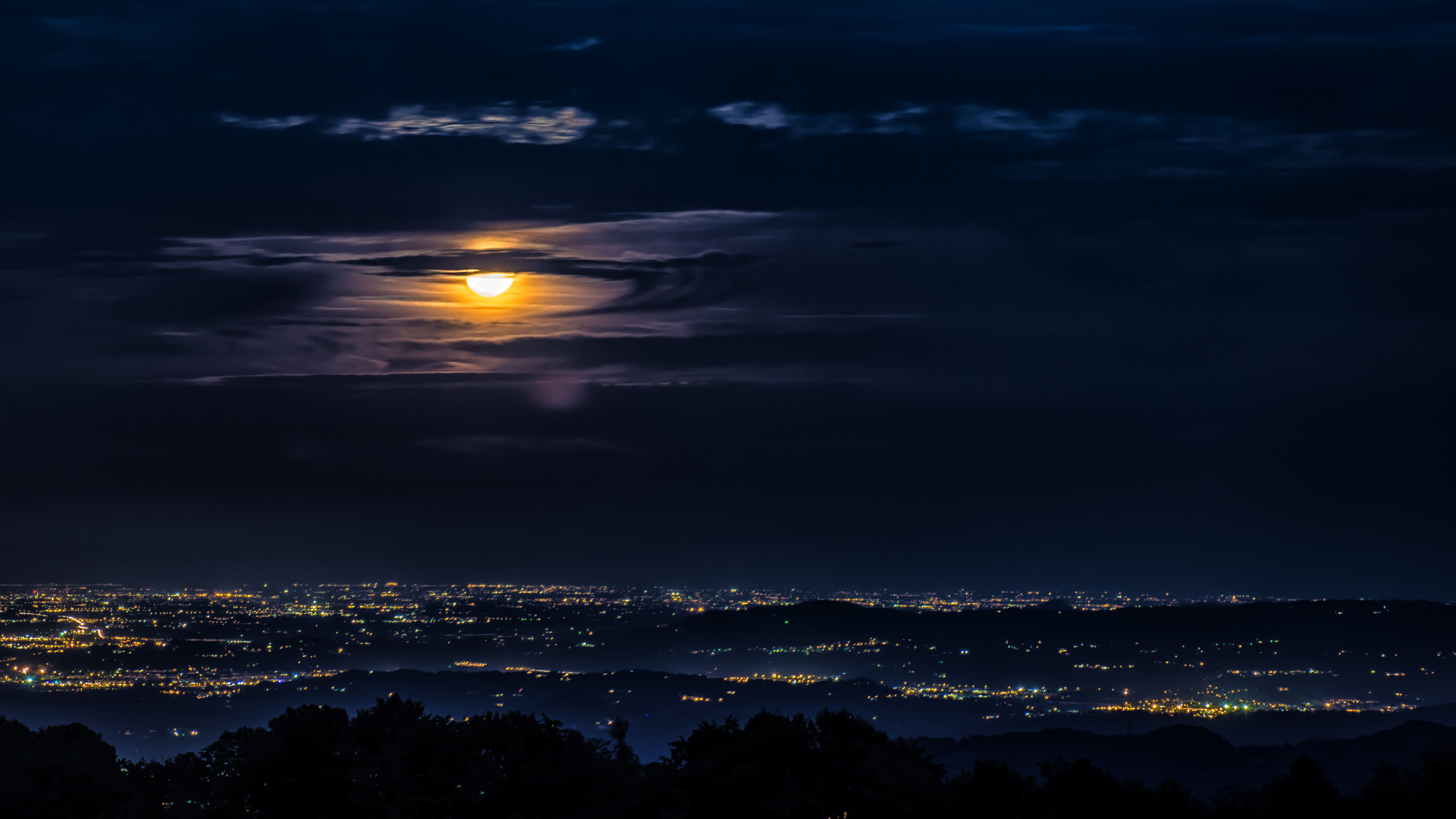 Moon Clouds Night City View