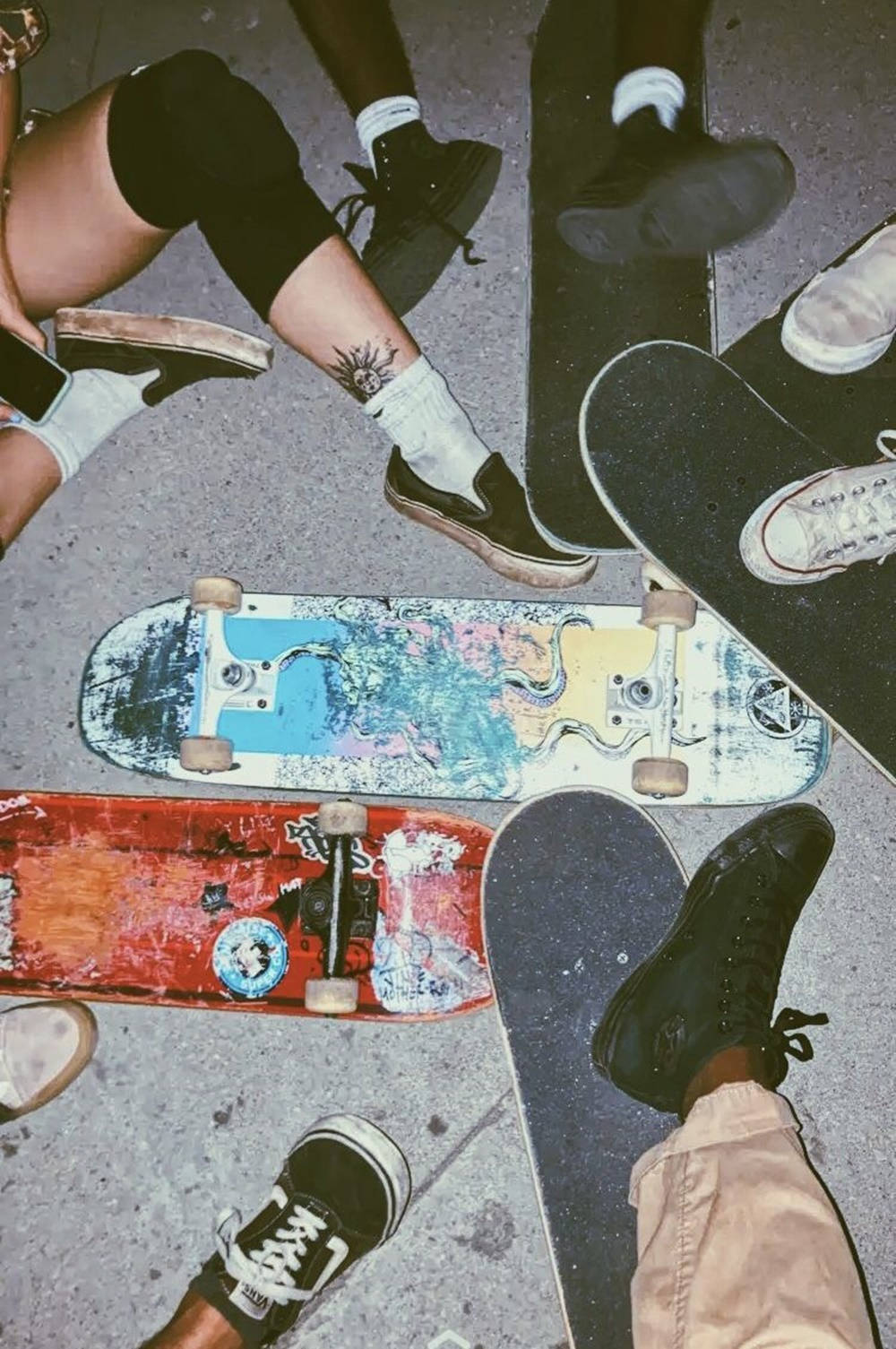 Skate Shoes on Skateboards Wallpaper