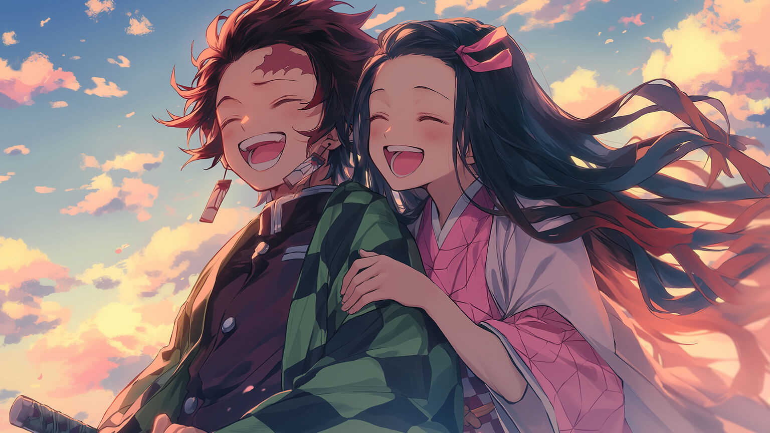 Funny Nezuko and Tanjiro Desktop