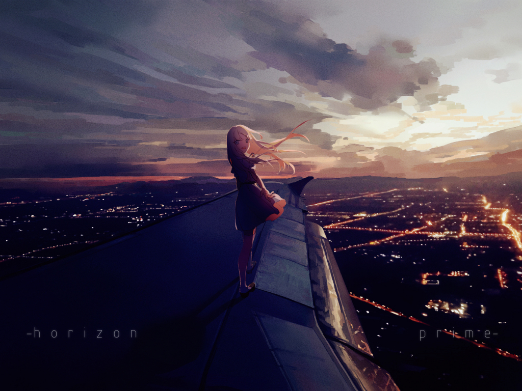 Wallpaper night, cityscape, anime girl