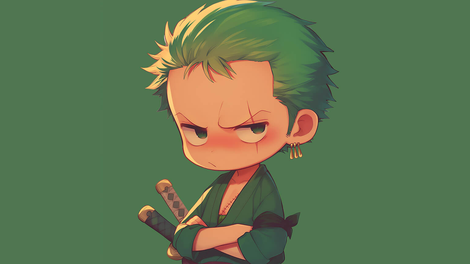 One Piece Chibi Roronoa Zoro Dark Green