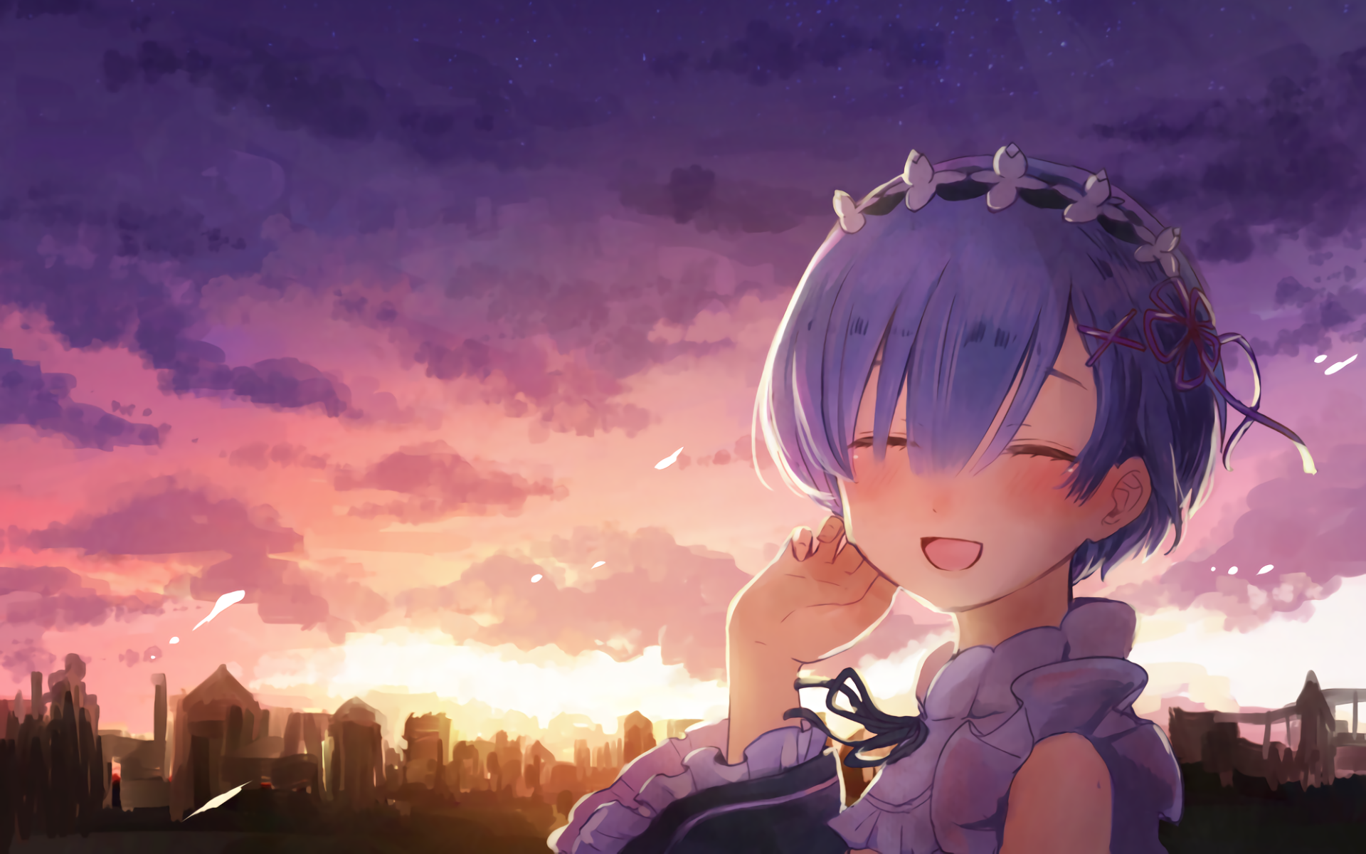 Rem (Re:ZERO) Sunset Smile HD Wallpaper