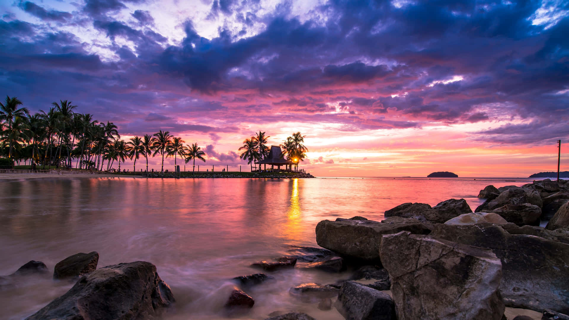 Download Beach Sunset Desktop Rocky Shore Wallpaper