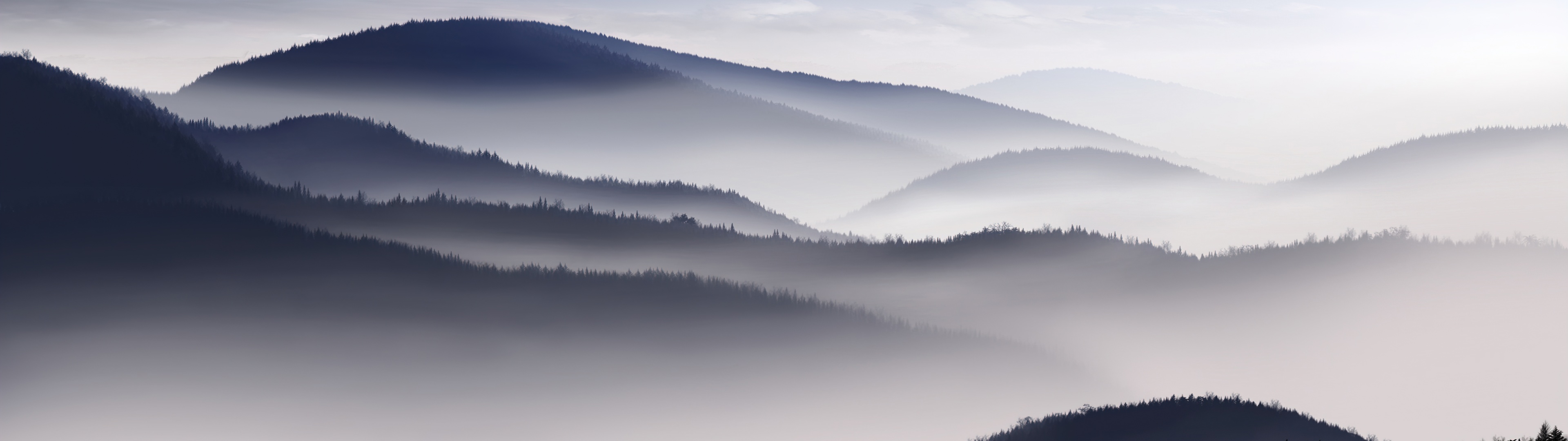 Mountains Wallpaper 4K, Foggy, Dawn, Hills, Morning fog