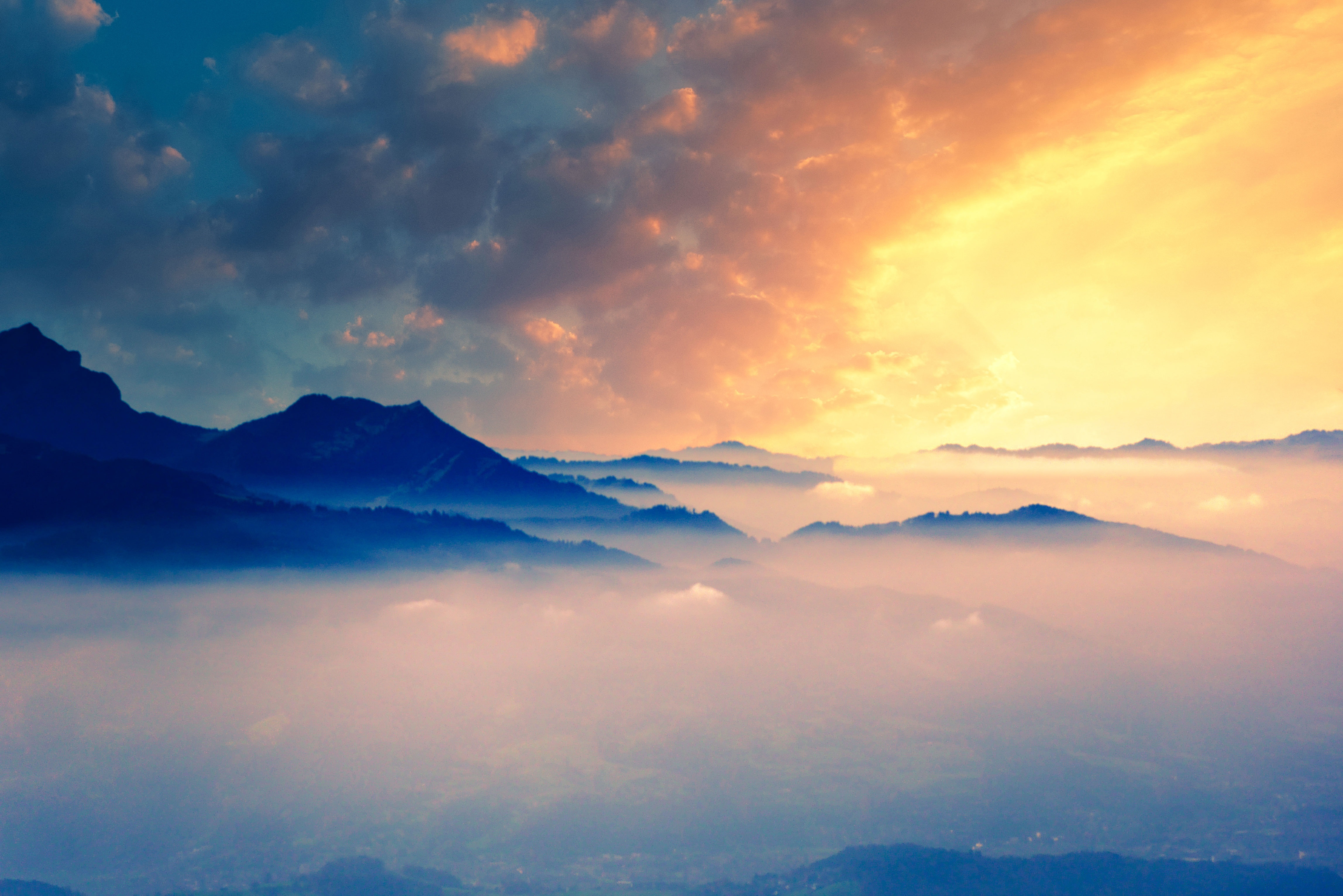 Fog Mountains Clouds 5k Wallpaper, HD