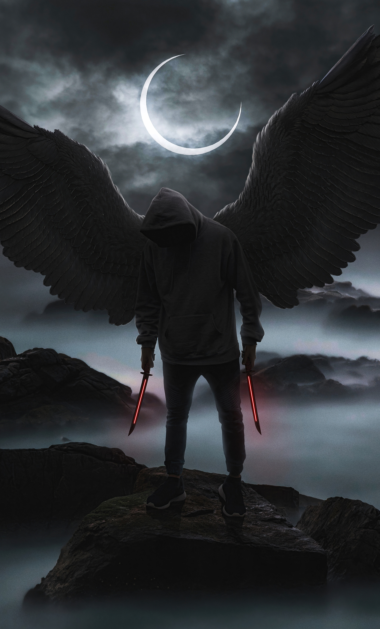 Black Hoodie Boy Angel 4k iPhone
