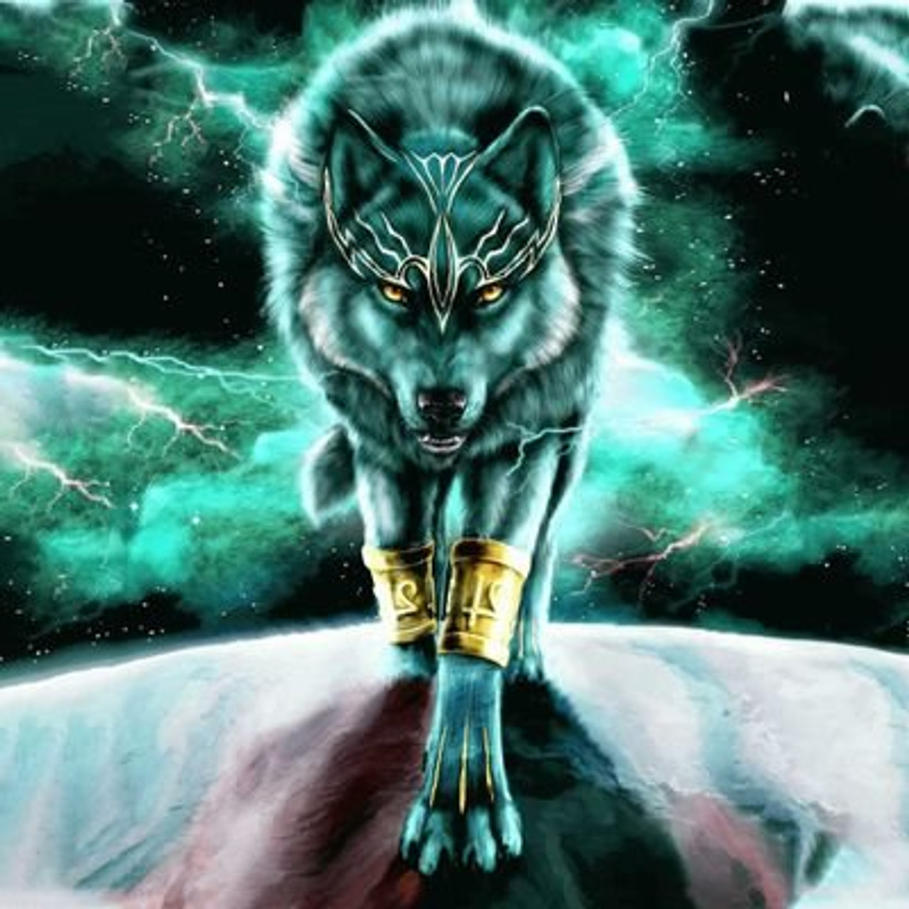 5D Diamond Painting Green Electric Wolf