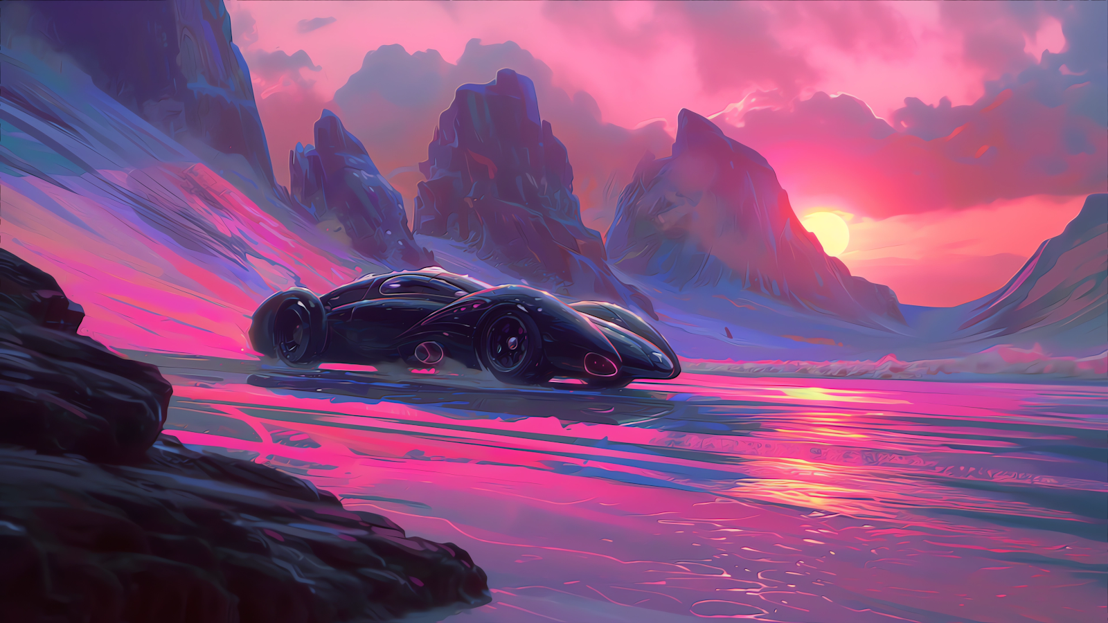 Neon Drift: Futuristic Car in Surreal
