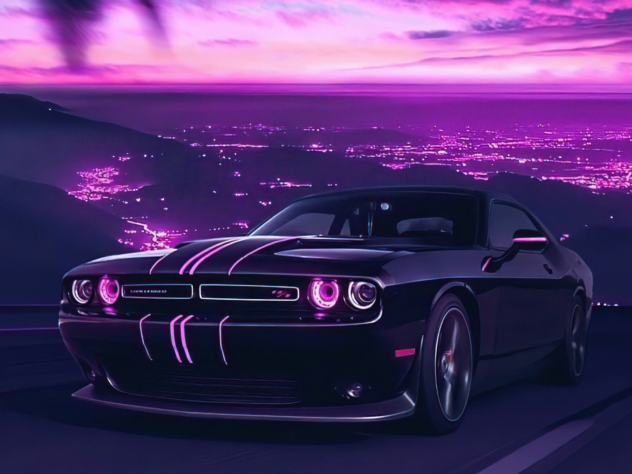 Dodge Challenger Vaporwave 4k