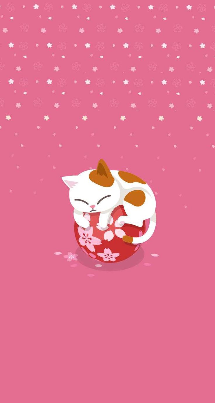 Cat and Ball Kawaii iPhone Wallpaper