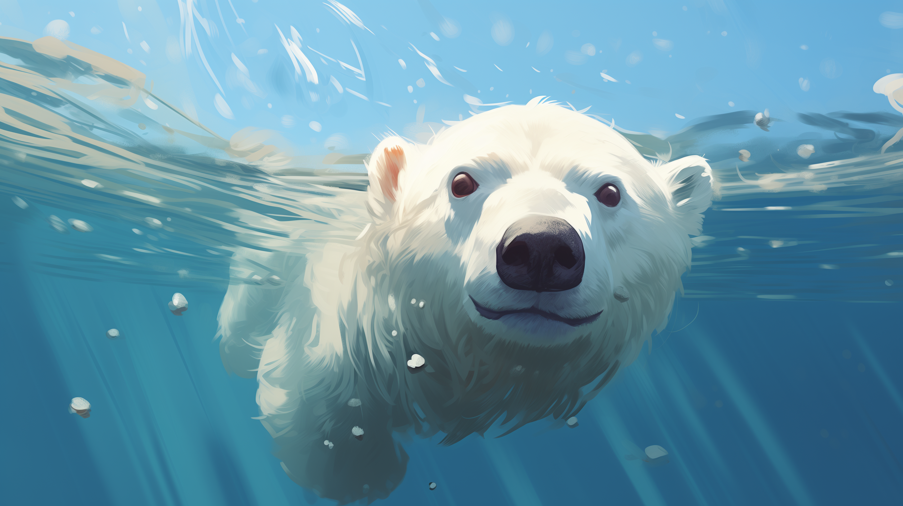 Swimming Polar Bear HD Wallpaper
