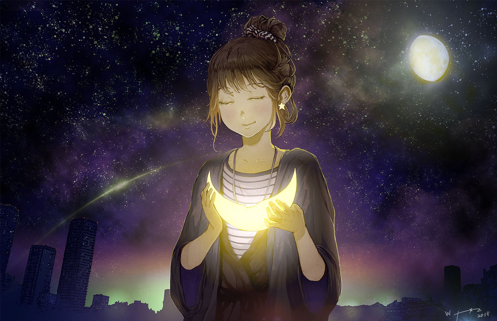 Mobile wallpaper: Anime, Moon, Smile