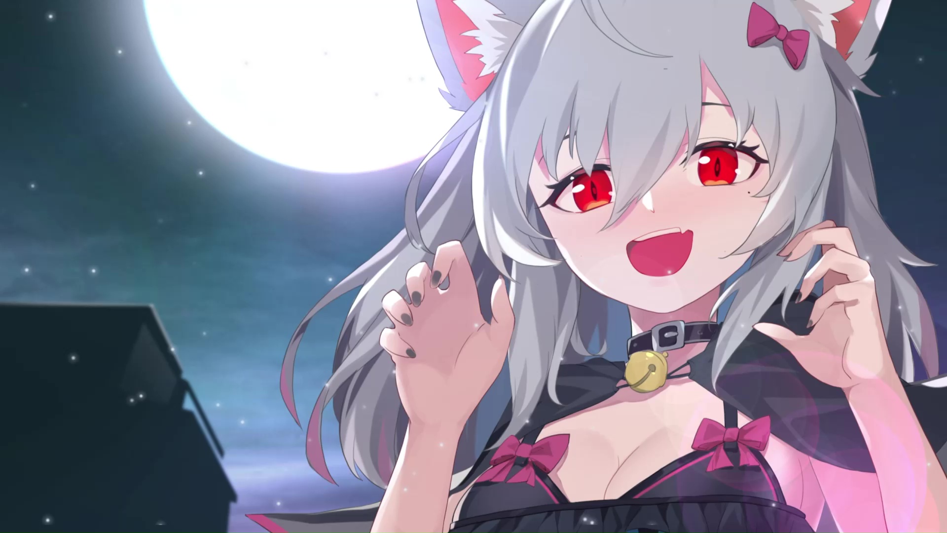 Cute Anime Wolf Girl With Moon Live