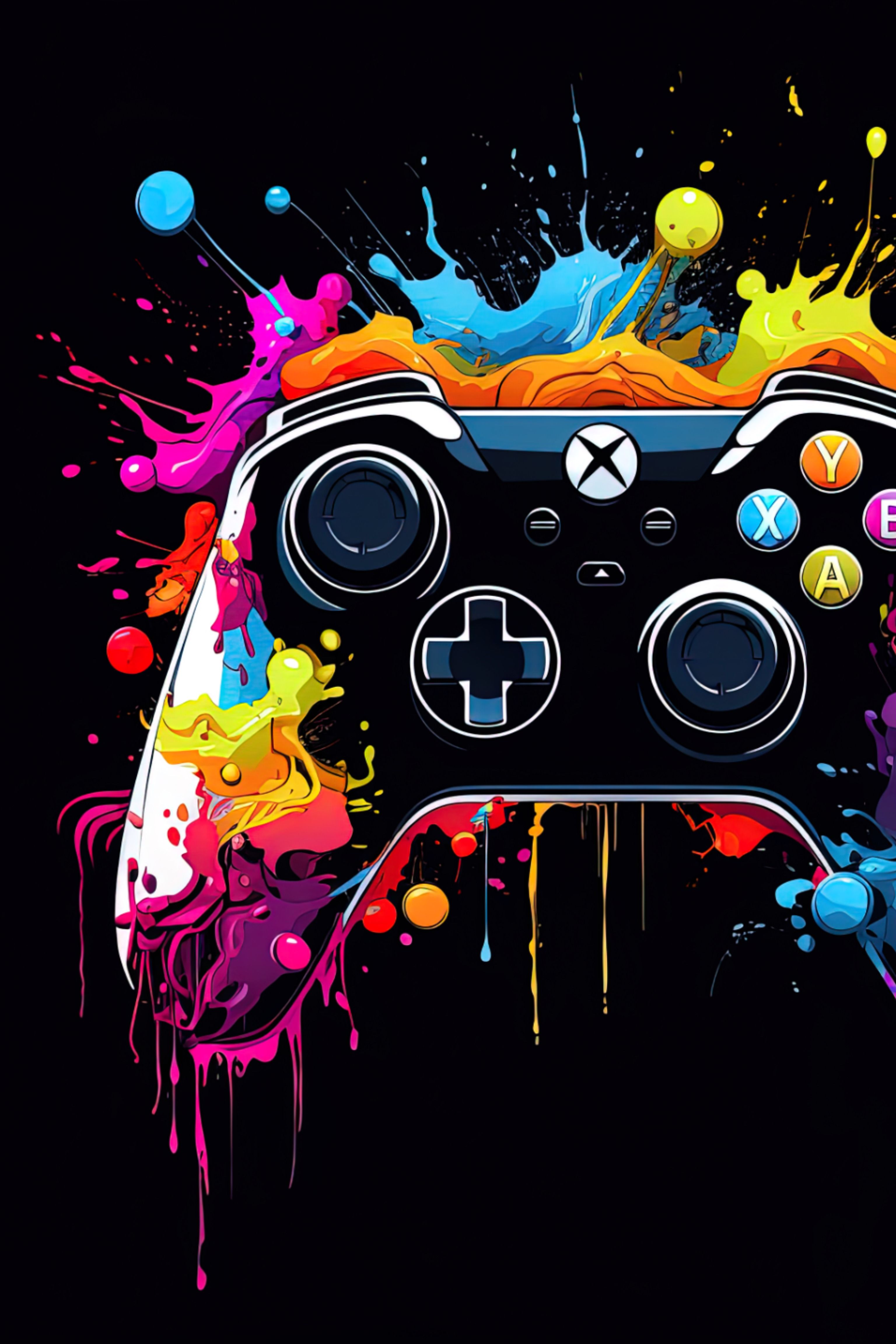 Multi Coloured Ink Splash XBox Controller