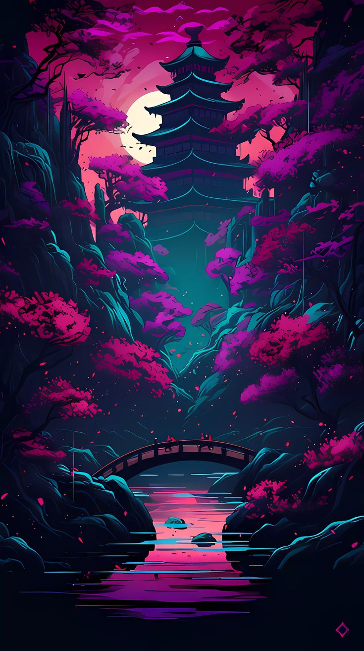 Japanese lanscape neon light Blacklight