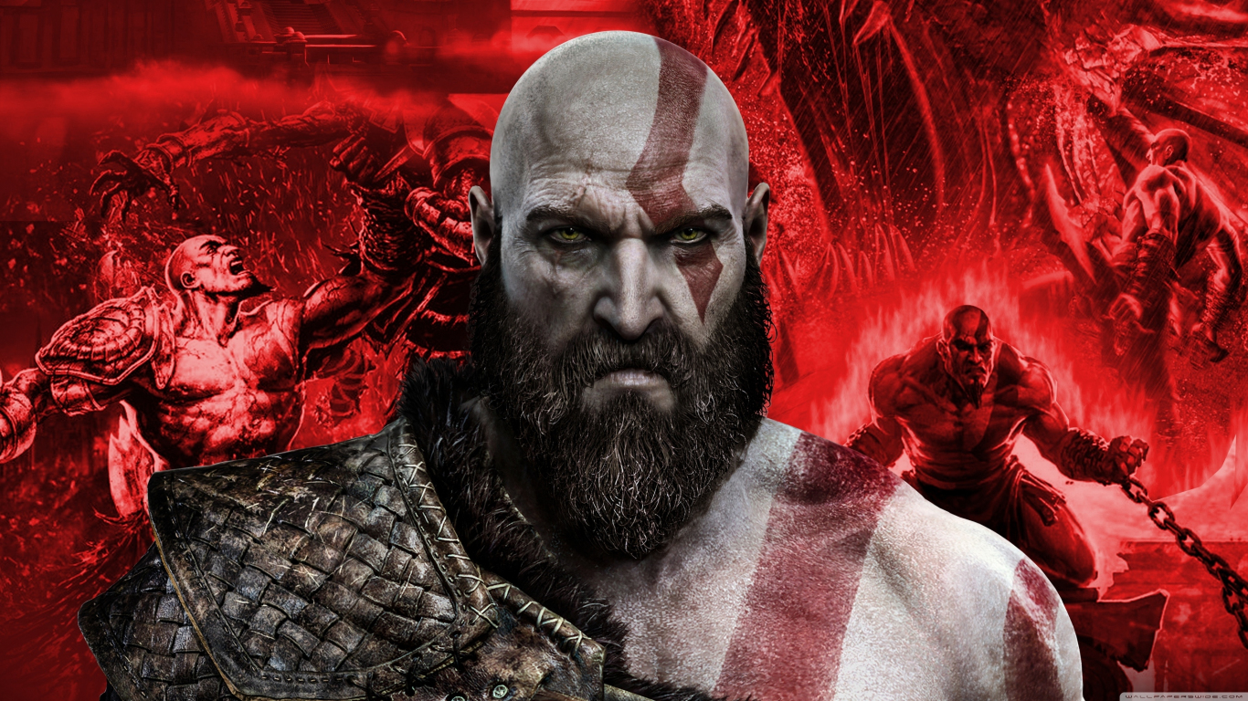 wallpaper 1366x768 kratos, artwork