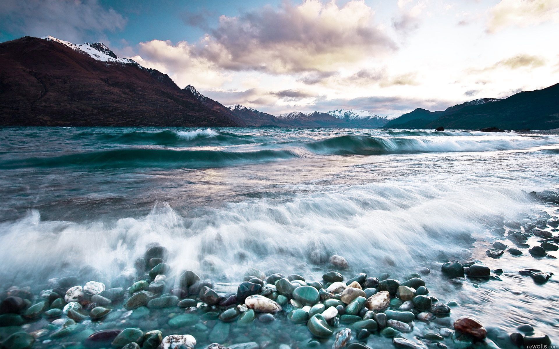 Sea, Landscape, Waves, Mountains