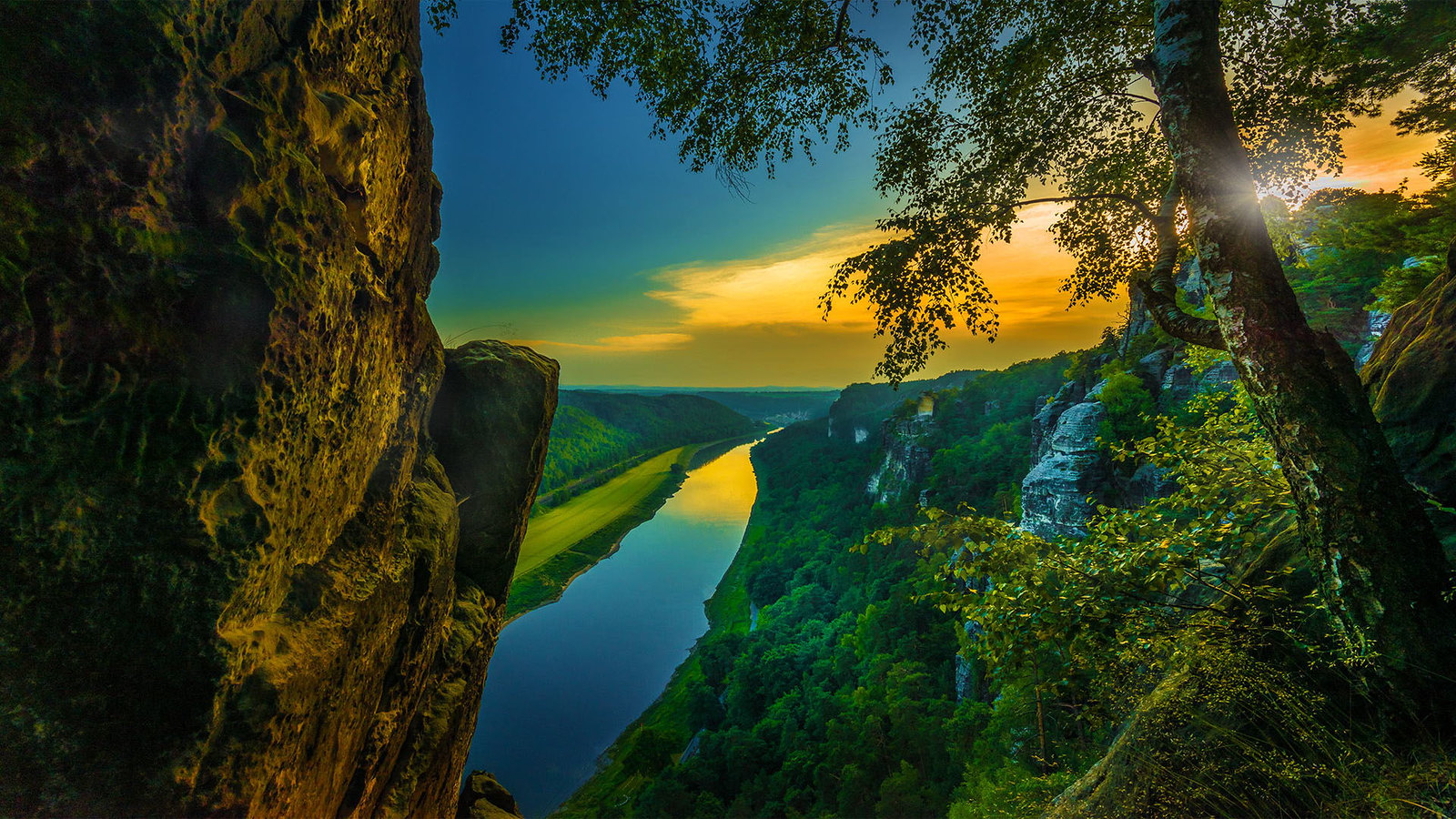Sunset Mountain Sea Landscape Wallpaper
