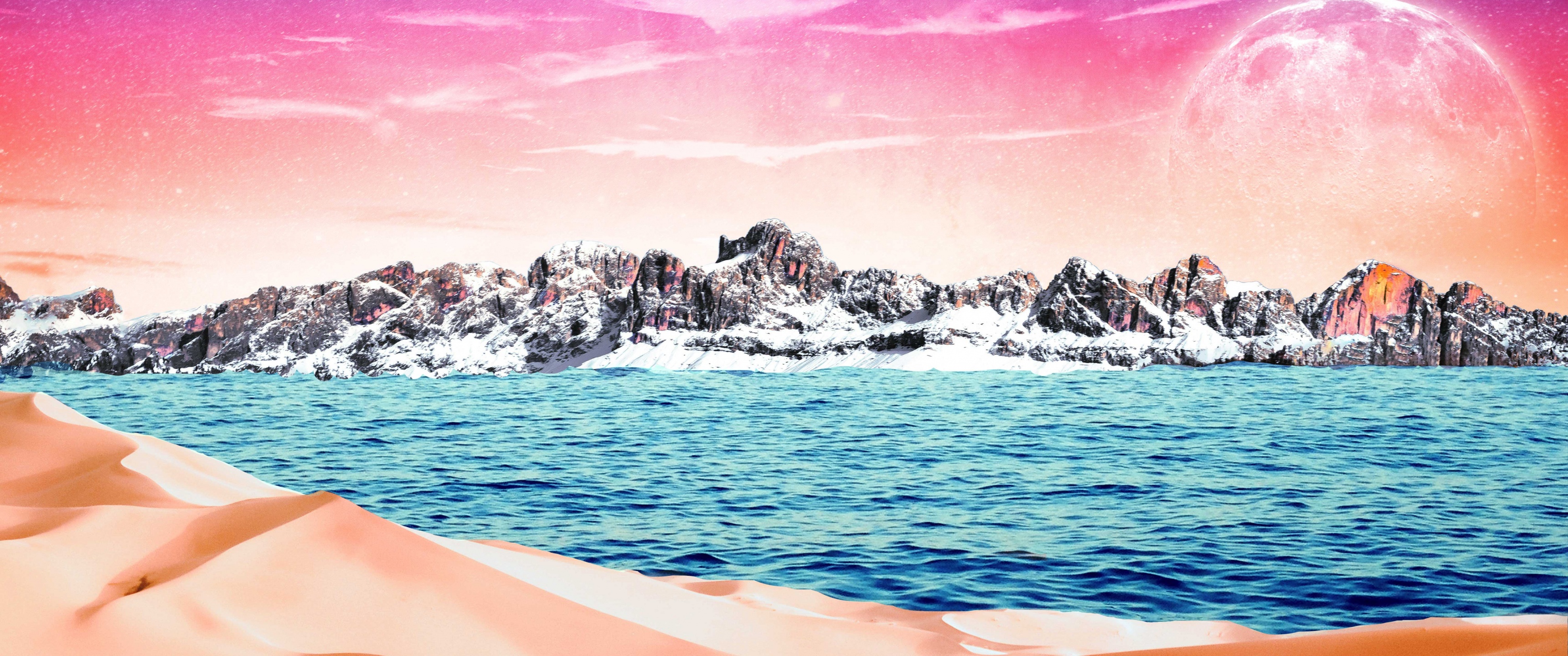 Mountains Wallpaper 4K, Desert, Sea