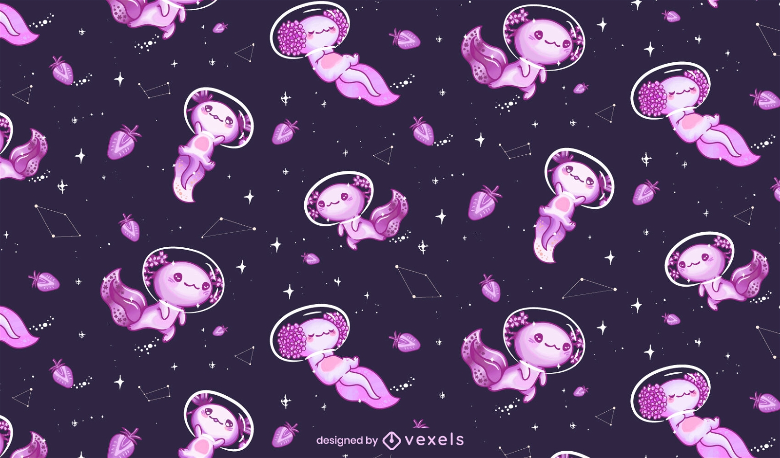 Axolotl Kawaii Pattern Design Vector