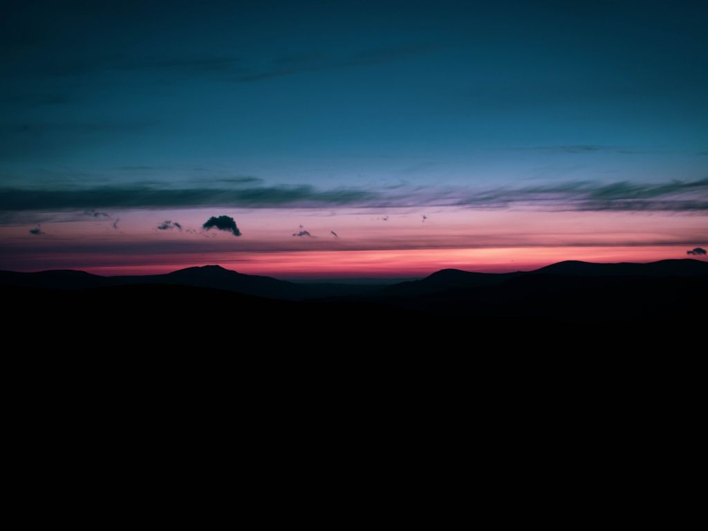 Sunset, dark, hills, silhouette, nature