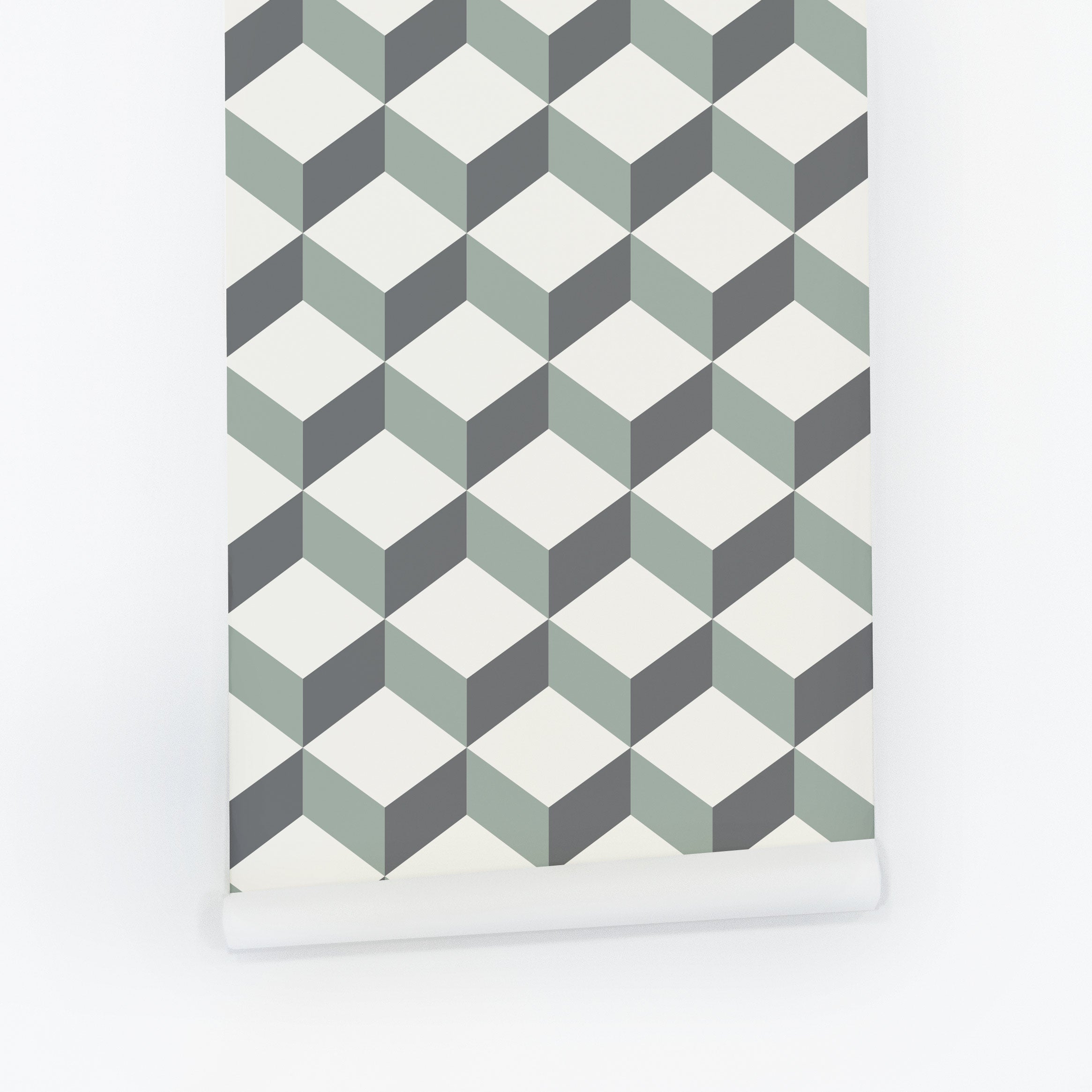 Green geometric cube wallpaper. Home