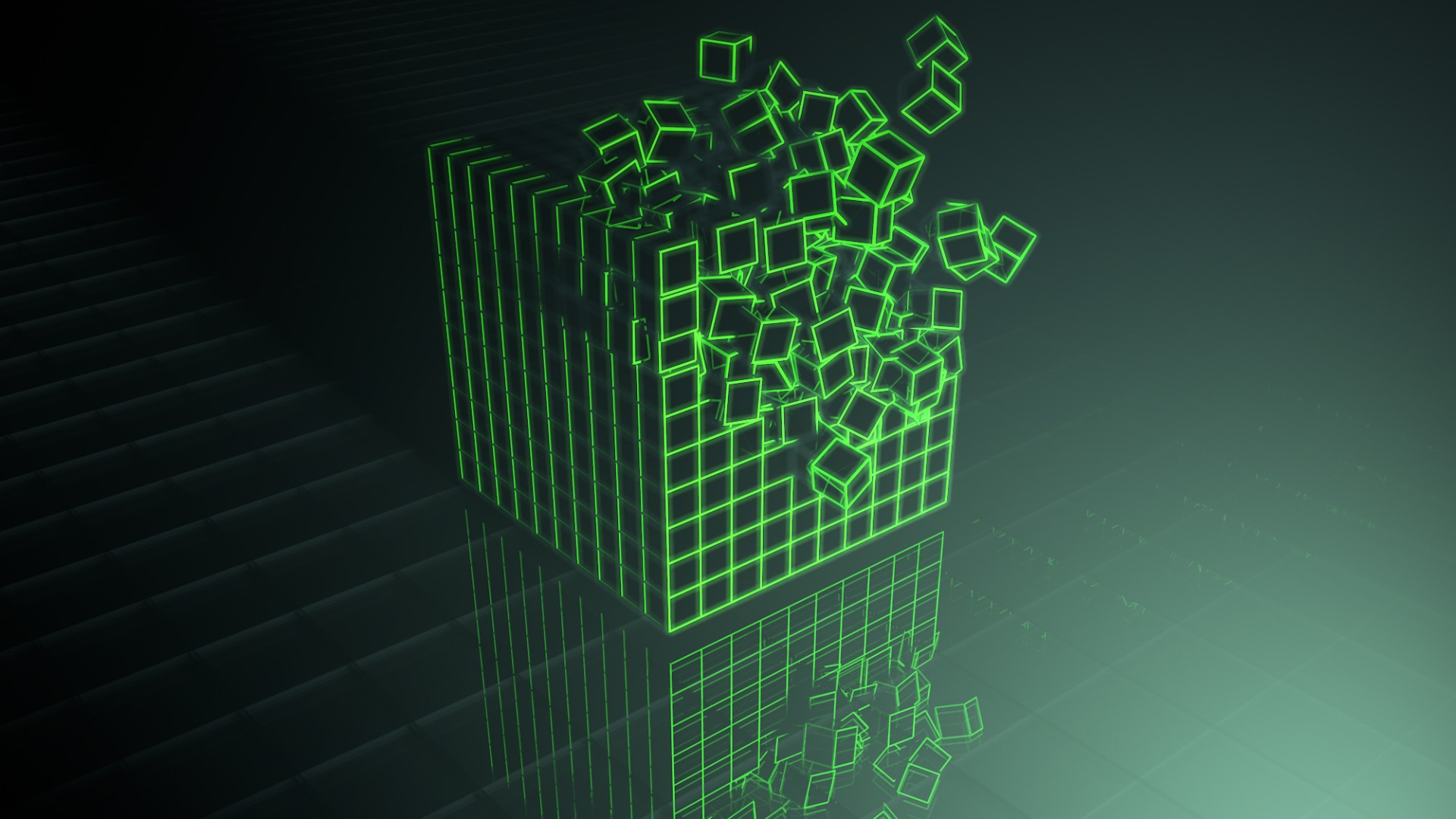 green, Photohop, Cinema 4D, cube