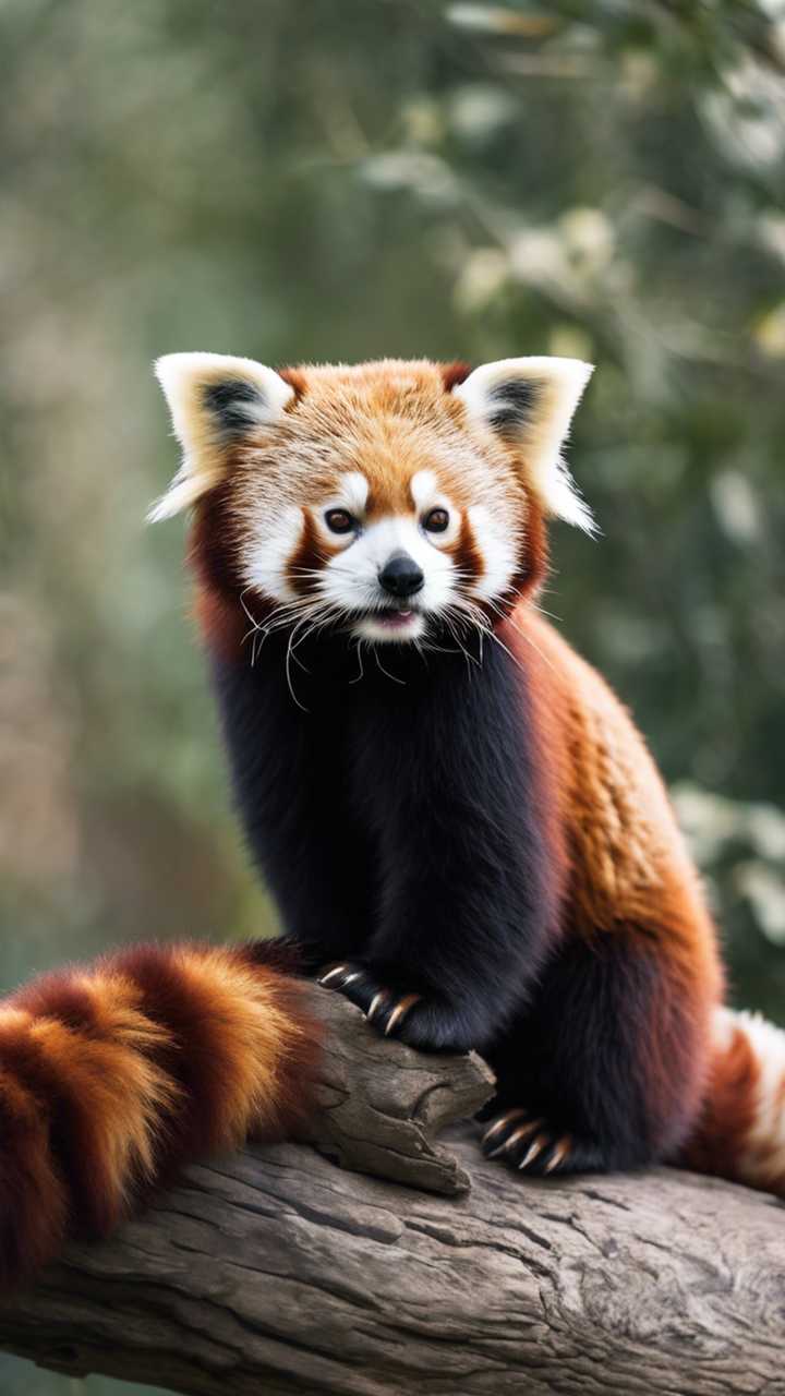 A Red Panda with a fluffy, striped tail