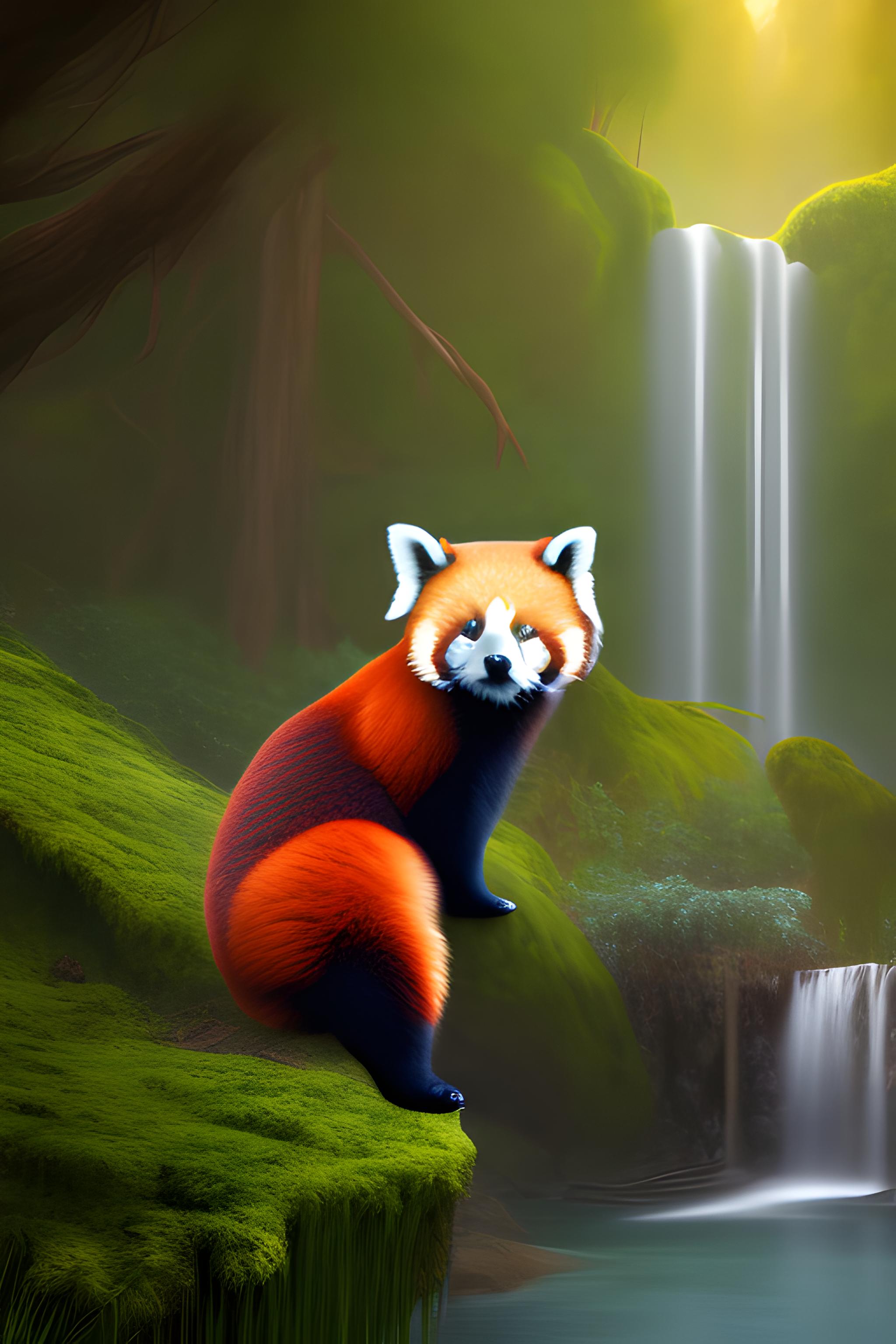 Realistic meadow, a waterfall, colors