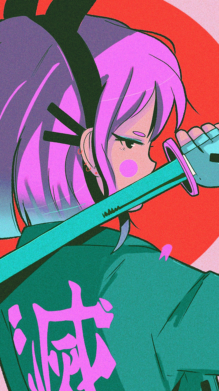 Art Japan Girl Illust Sword Red