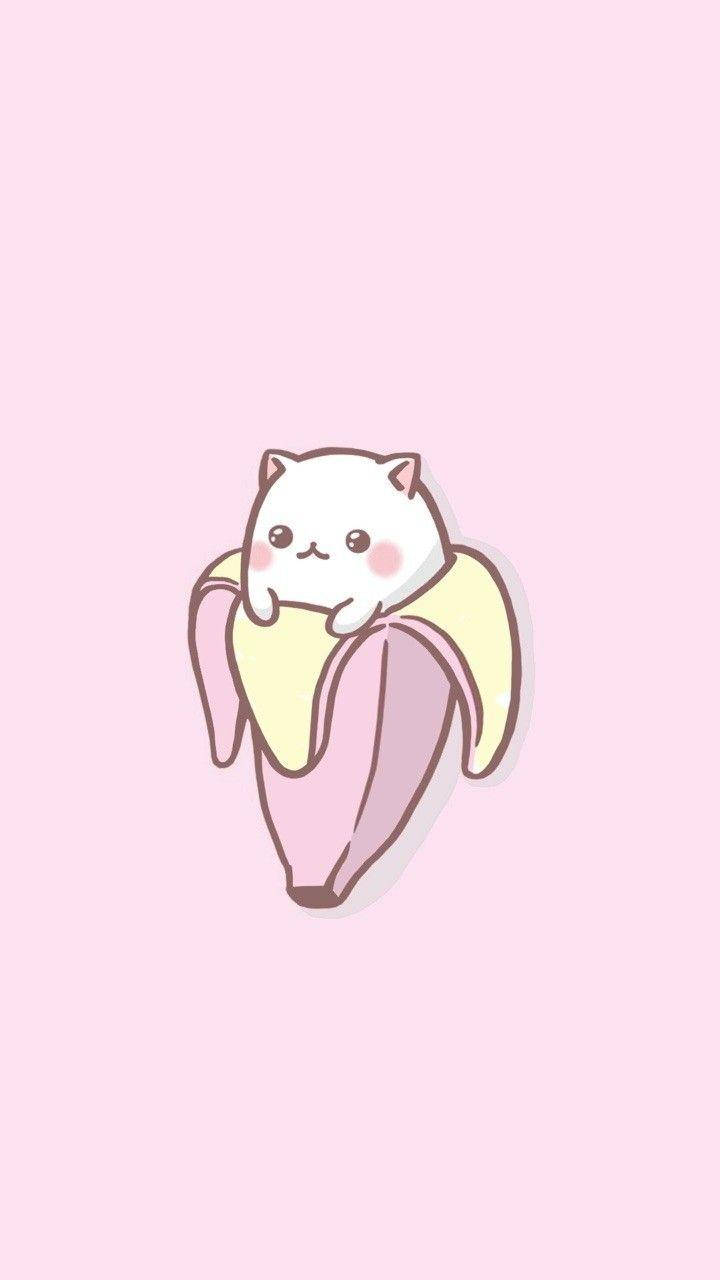 Banana Neko Kawaii iPhone Art Wallpaper