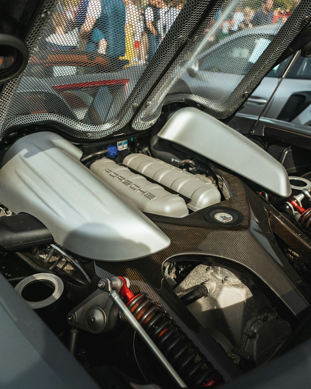 A close up of the engine of a car photo