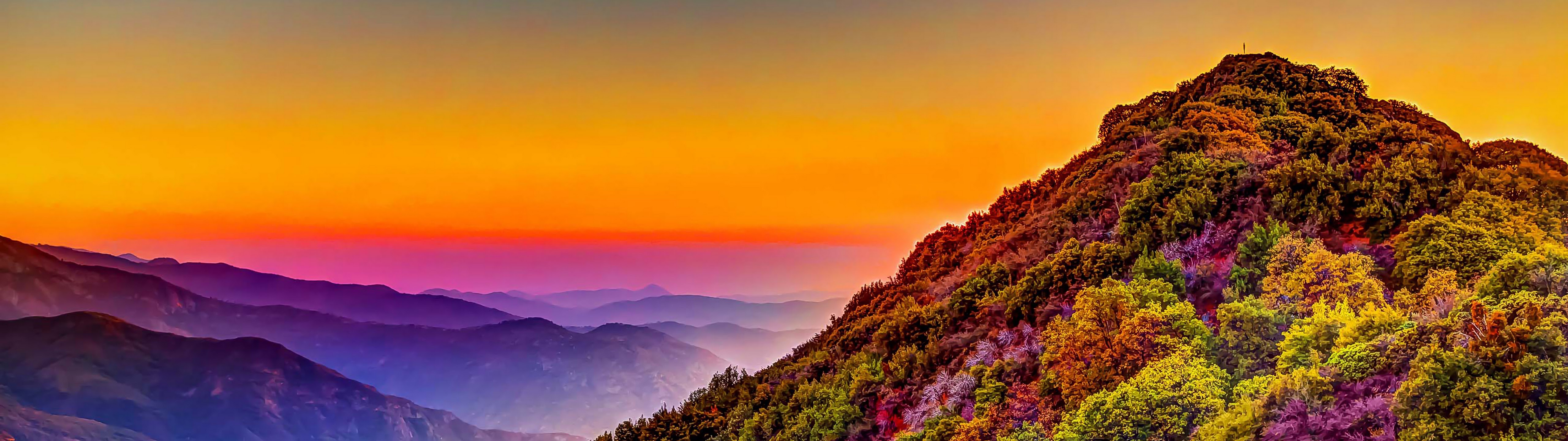 Mountain Colorful Forest Nature Sunset