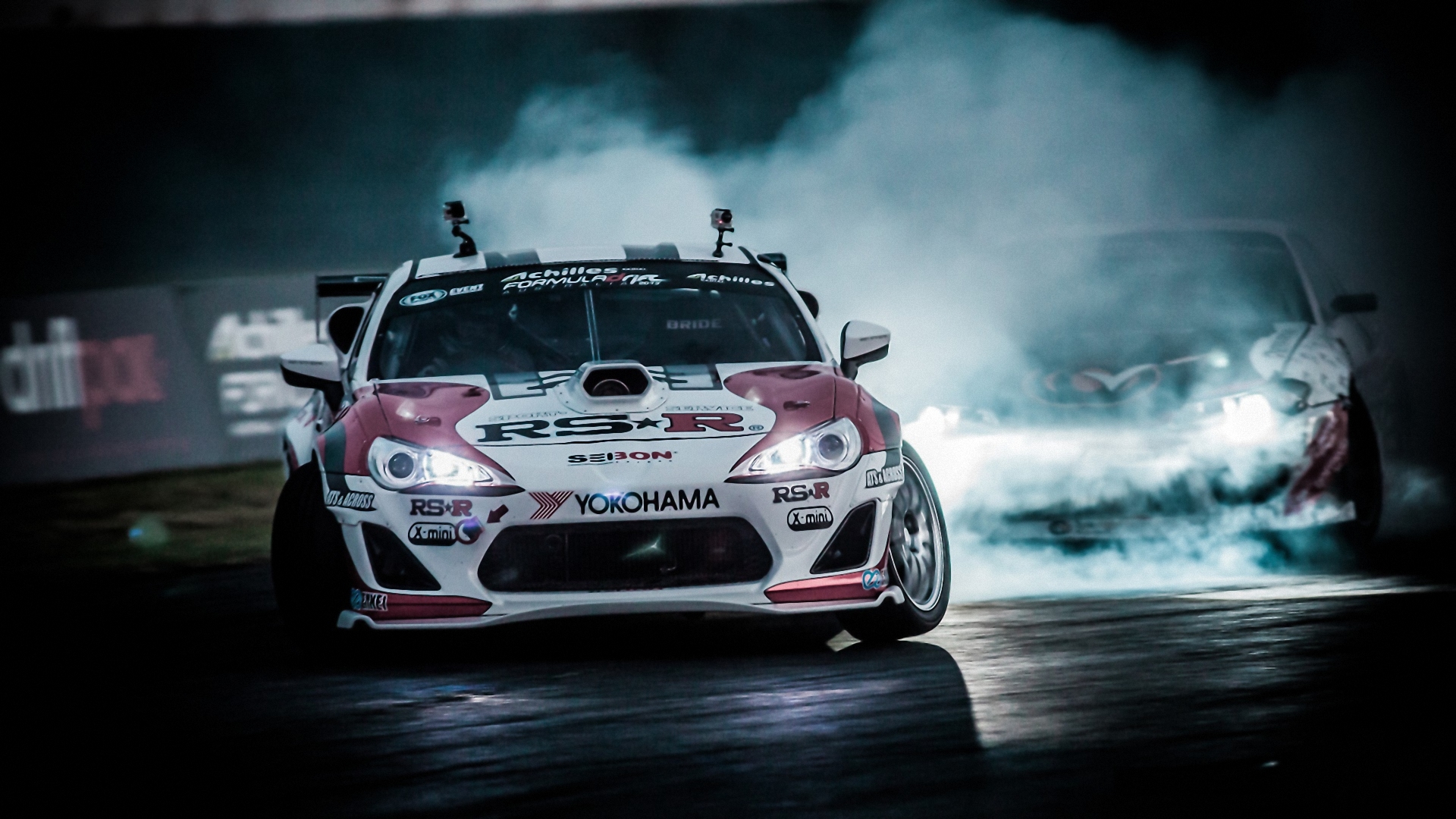 Wallpaper Night, Smoke, Drift, Toyota