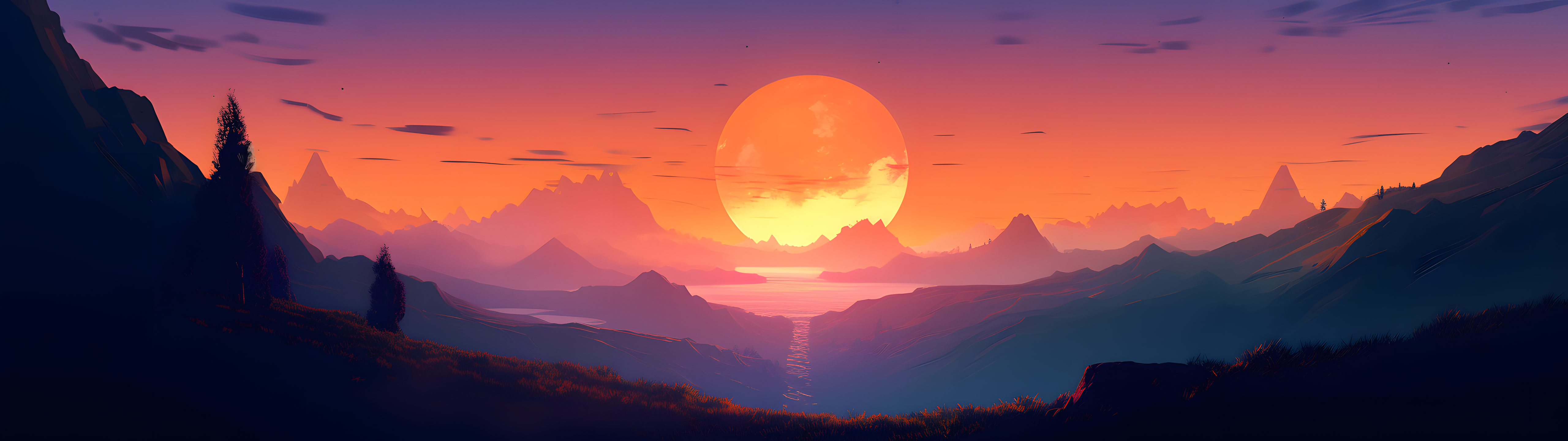 AI art, sunset, landscape, sunset glow