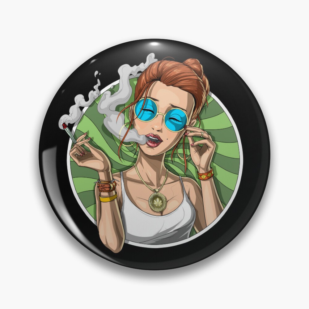 Stoner Girl Smoking Weed Pin