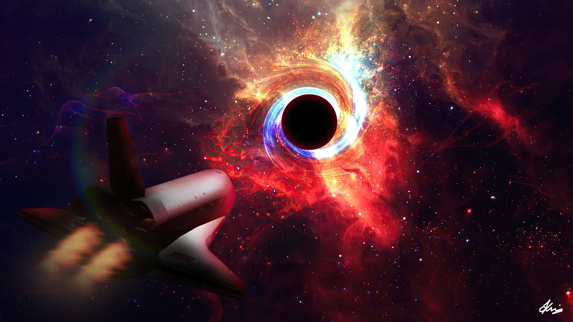 4K Black Hole And Spacecraft Wallpaper