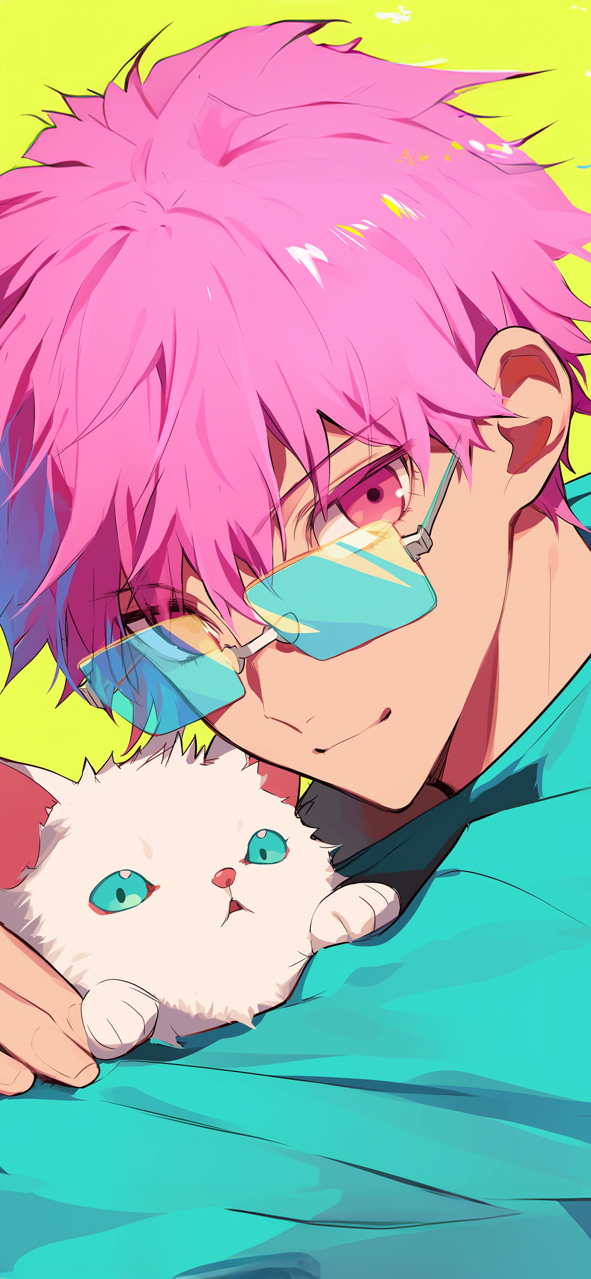 Pink Haired Anime Guy W Cat Wallpaper