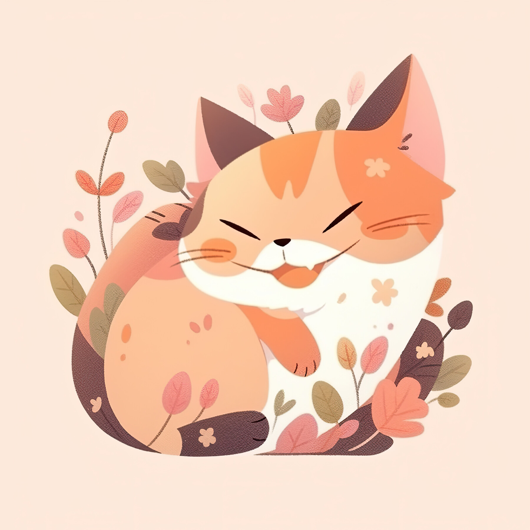 Smiling Cat HD Illustrated Feline