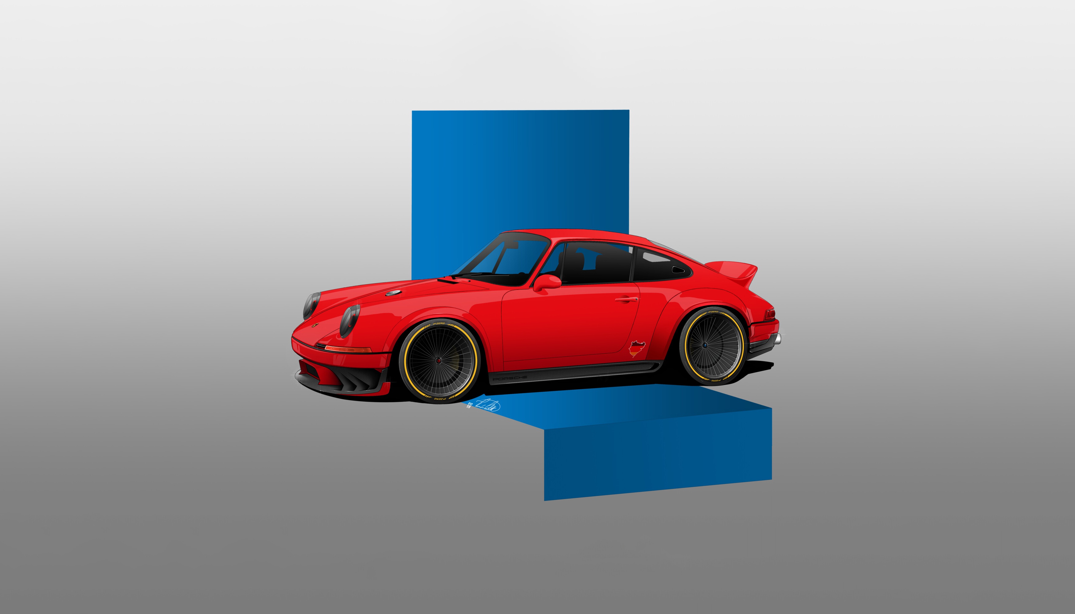 Red, Porsche 911, Minimalism