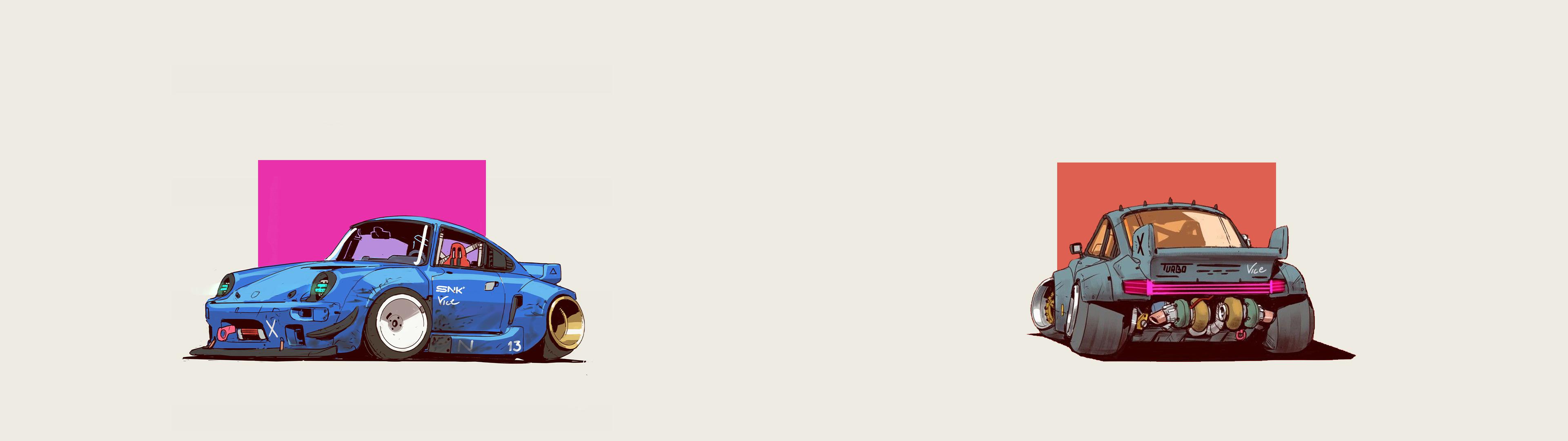 Illustrated Porsche [3840x1080], r