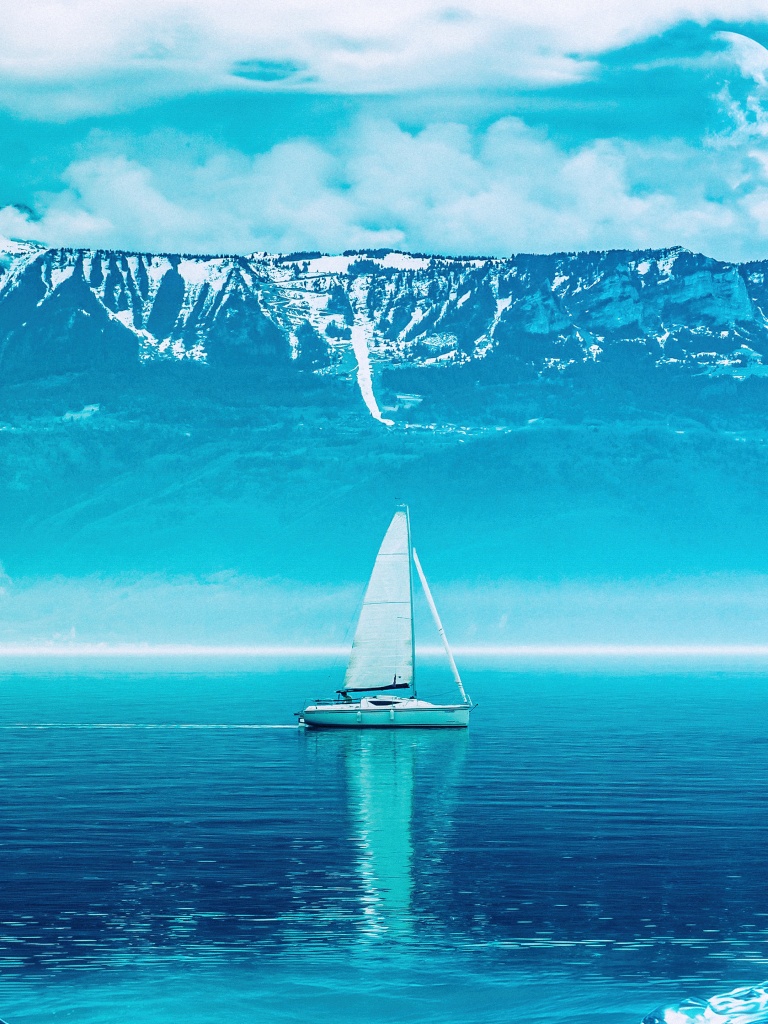 Sailing boat Wallpaper 4K, Mountains