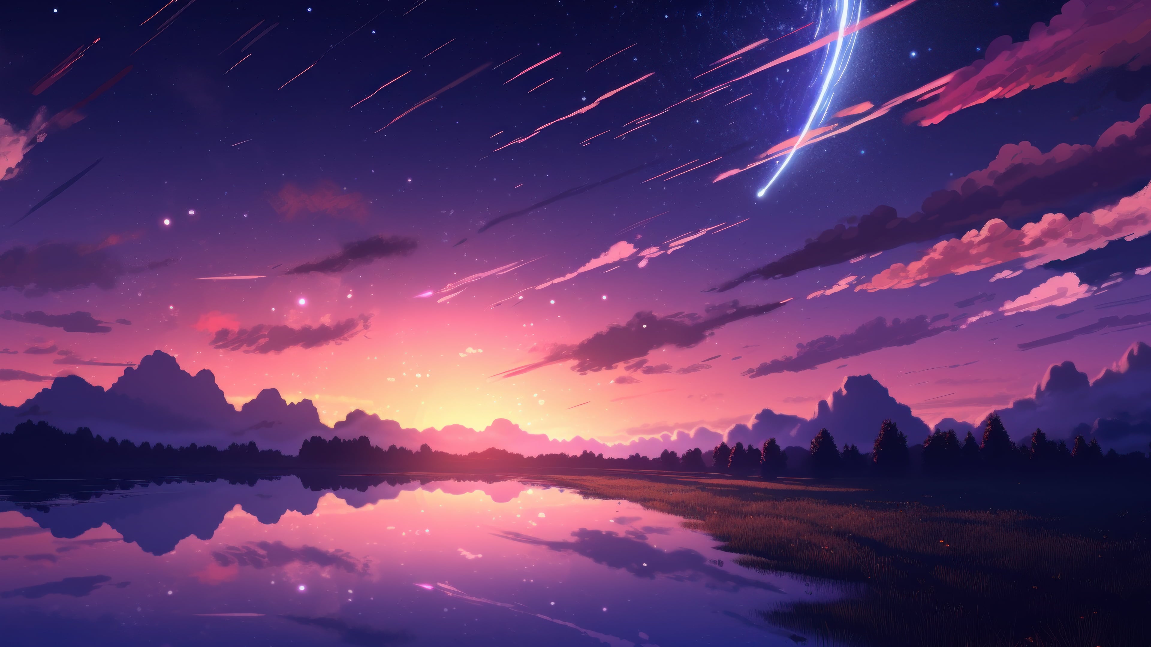 Stars Anime Sunset Scene