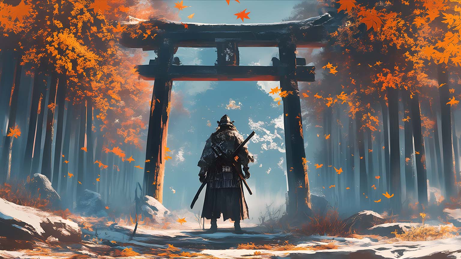 Torii Gate Samurai 4K Wallpaper